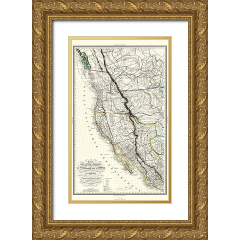 North America Western Territories - Hoen 1844 Gold Ornate Wood Framed Art Print with Double Matting by Hoen