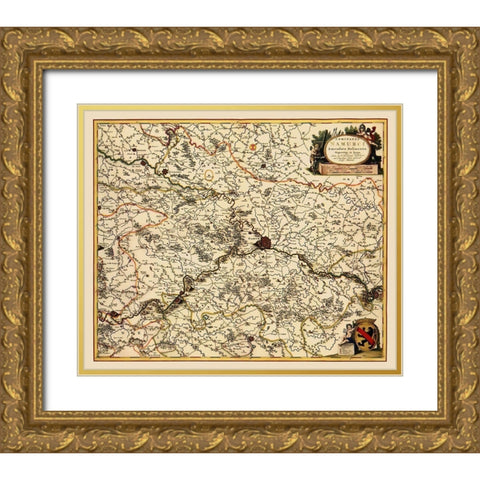 Namur Province Belgium Benelux - Visscher 1685 Gold Ornate Wood Framed Art Print with Double Matting by Visscher