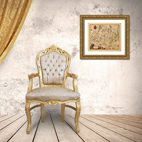 Iberian Peninsula Navarre Spain - Jansson 1638 Gold Ornate Wood Framed Art Print with Double Matting by Jansson