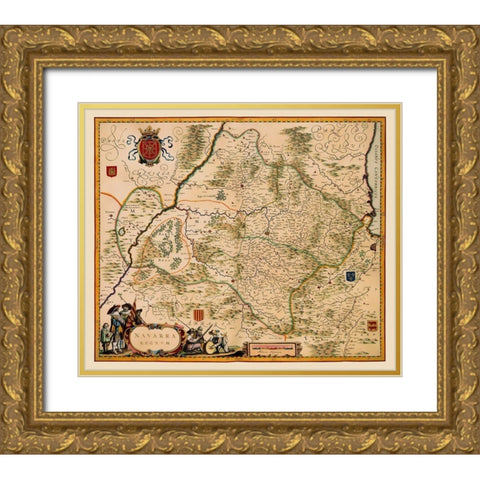 Iberian Peninsula Navarre Spain - Jansson 1638 Gold Ornate Wood Framed Art Print with Double Matting by Jansson