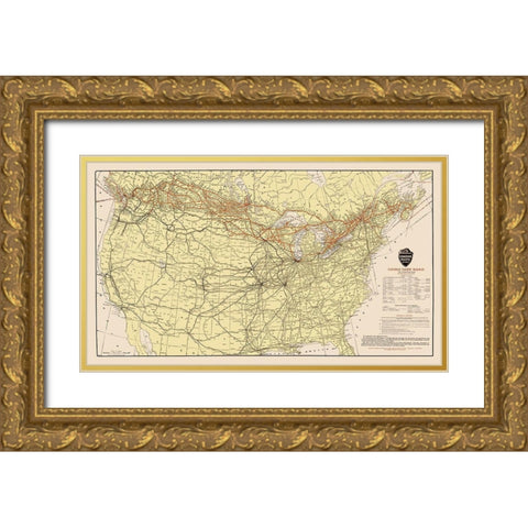 Canadian Pacific Railway with Connections 1912 Gold Ornate Wood Framed Art Print with Double Matting by Poole