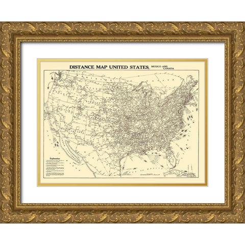Distance United States Mexico Canada - Gallup 1919 Gold Ornate Wood Framed Art Print with Double Matting by Gallup