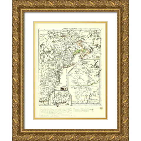 North America Eastern Coast United States Canada Gold Ornate Wood Framed Art Print with Double Matting by Le Rouge