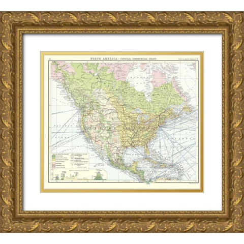 North America General Commercial Chart Gold Ornate Wood Framed Art Print with Double Matting by Newnes