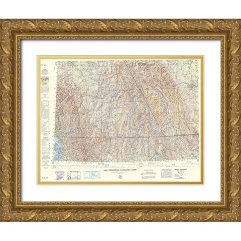 Selkirk Mountains Aeronautical Sheet - USAF 1963 Gold Ornate Wood Framed Art Print with Double Matting by USAF