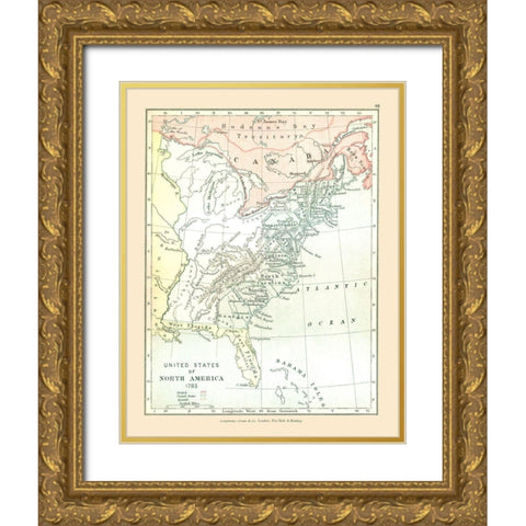 North America in 1783 United States Canada Gold Ornate Wood Framed Art Print with Double Matting by Gardiner