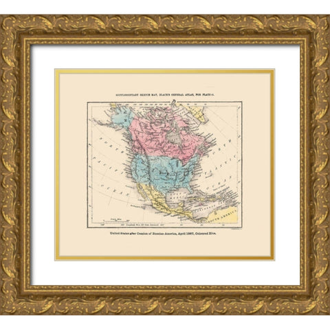 North America United States Mexico Canada Gold Ornate Wood Framed Art Print with Double Matting by Black