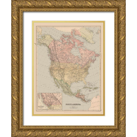 North America - Black 1867 Gold Ornate Wood Framed Art Print with Double Matting by Black