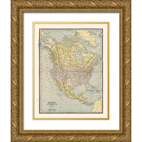 North America United States Mexico Canada Gold Ornate Wood Framed Art Print with Double Matting by Cram