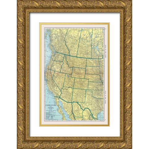 North America West United States Canada Mexico Gold Ornate Wood Framed Art Print with Double Matting by Hammond