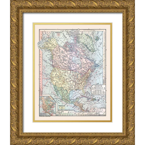 North America United States Mexico Canada Gold Ornate Wood Framed Art Print with Double Matting by Monteith