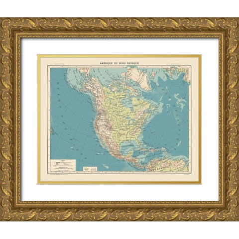 Physical of North America - Schrader 1908 Gold Ornate Wood Framed Art Print with Double Matting by Schrader