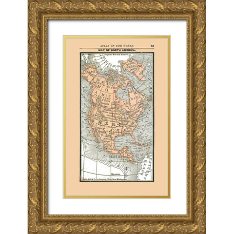 North America United States Mexico Canada Gold Ornate Wood Framed Art Print with Double Matting by Alden