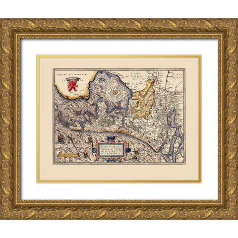 Holland Netherlands - Ortelius 1574 Gold Ornate Wood Framed Art Print with Double Matting by Ortelius