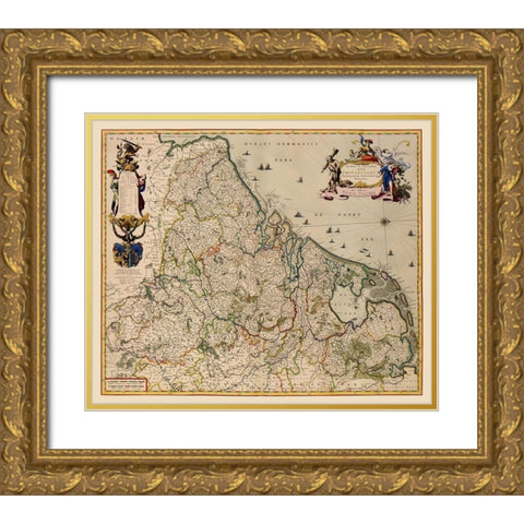 Provinces Netherlands - Visscher 1681 Gold Ornate Wood Framed Art Print with Double Matting by Visscher
