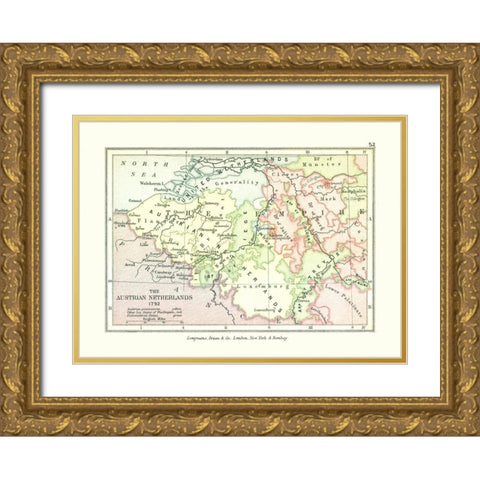 Austrian Netherlands Belgium Luxembourg 1792 Gold Ornate Wood Framed Art Print with Double Matting by Gardiner