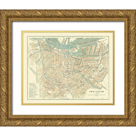 Europe Amsterdam Netherlands - Baedeker 1910 Gold Ornate Wood Framed Art Print with Double Matting by Baedeker