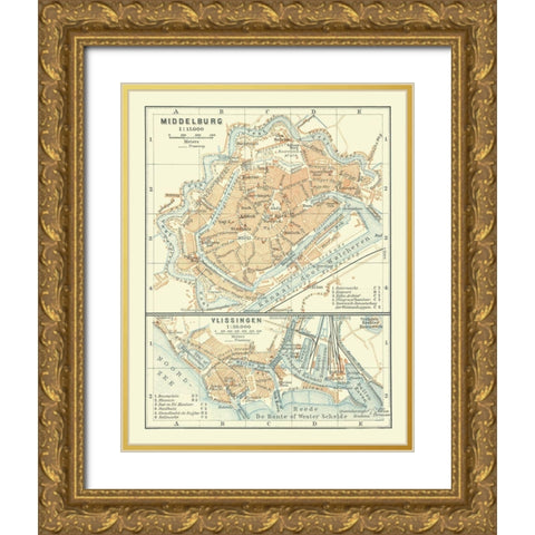 Europe Middelburg Vlissingen Netherlands Gold Ornate Wood Framed Art Print with Double Matting by Baedeker