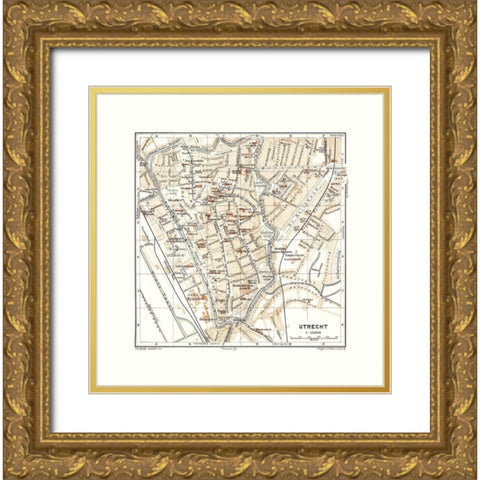 Europe Utrect Netherlands - Baedeker 1910 Gold Ornate Wood Framed Art Print with Double Matting by Baedeker