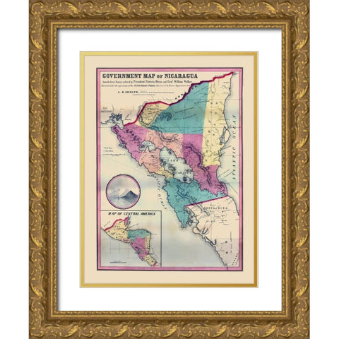 Central America Nicaragua - Jocelyn 1856 Gold Ornate Wood Framed Art Print with Double Matting by Jocelyn
