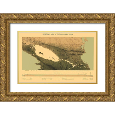 Central America Nicaragua Canal Panoramic Gold Ornate Wood Framed Art Print with Double Matting by Bien