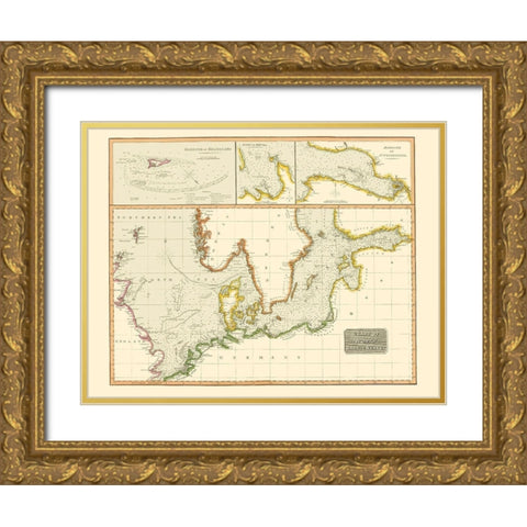 Scandinavia North Baltic Seas Nautical Gold Ornate Wood Framed Art Print with Double Matting by Thomson