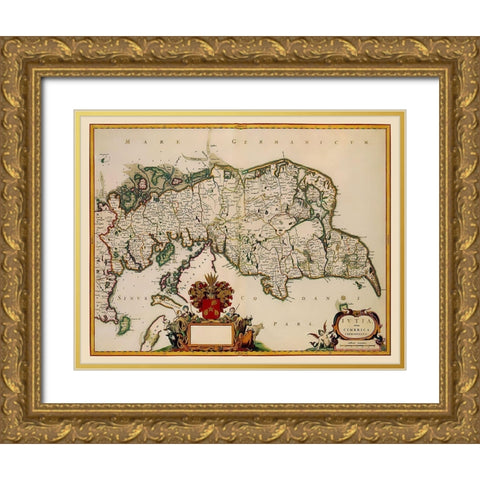 Scandinavia Norway Denmark - Blaeu 1662 Gold Ornate Wood Framed Art Print with Double Matting by Blaeu