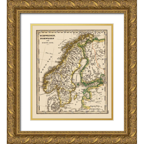 Scandinavia Norway Sweden Finland - Stieler 1852 Gold Ornate Wood Framed Art Print with Double Matting by Stieler