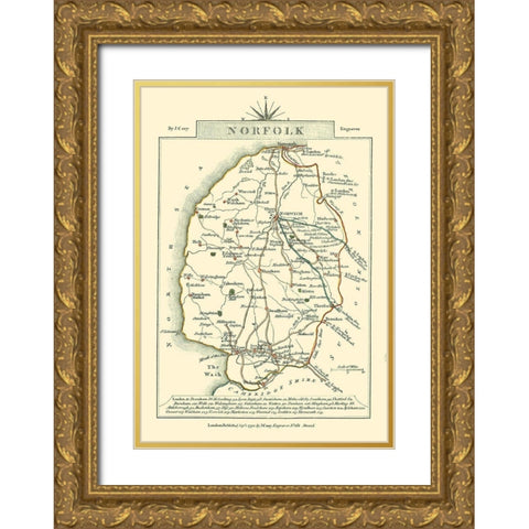 Norfolk County England - Cary 1792 Gold Ornate Wood Framed Art Print with Double Matting by Cary