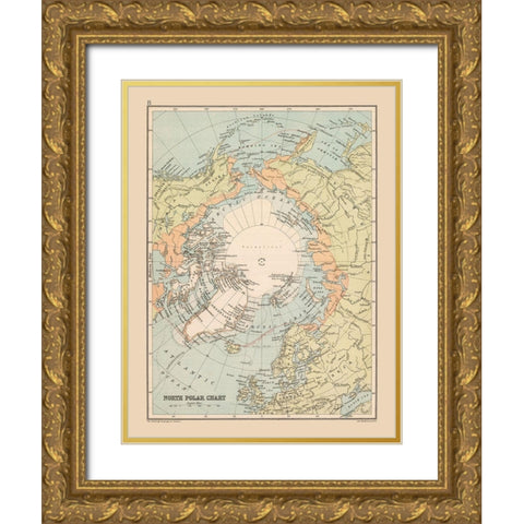 North Polar Chart - Bartholomew 1892 Gold Ornate Wood Framed Art Print with Double Matting by Bartholomew