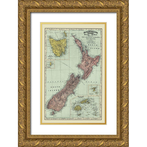 Tasmania Fiji Oceania New Zealand Australia Gold Ornate Wood Framed Art Print with Double Matting by Rand McNally