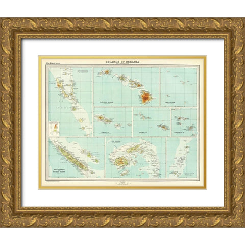 Oceania Islands - Bartholomew 1922 Gold Ornate Wood Framed Art Print with Double Matting by Bartholomew
