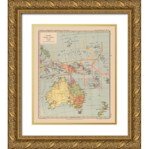 Oceania Australia New Zealand - Streit 1913 Gold Ornate Wood Framed Art Print with Double Matting by Streit