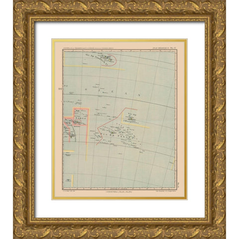 Oceania Samoa Tahiti - Streit 1913 Gold Ornate Wood Framed Art Print with Double Matting by Streit