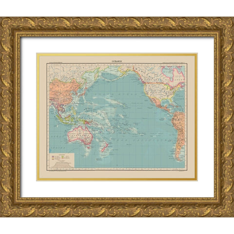 Oceania - Schrader 1908 Gold Ornate Wood Framed Art Print with Double Matting by Schrader