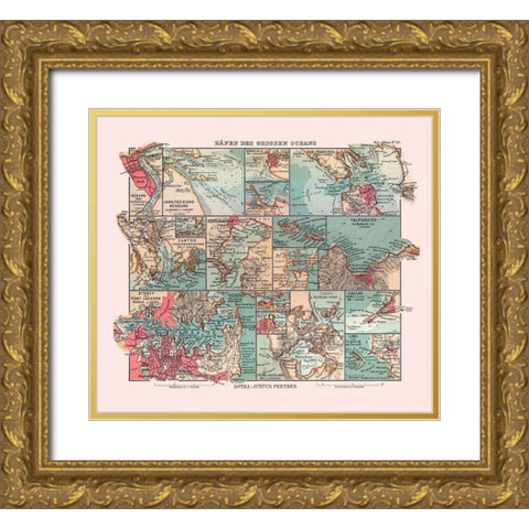 Major Ports Oceans - Perthes 1914 Gold Ornate Wood Framed Art Print with Double Matting by Perthes