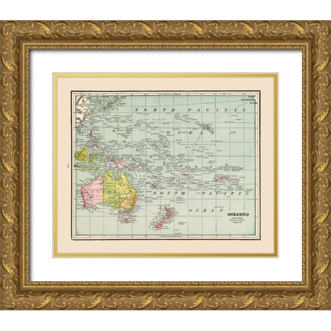 Oceania - Cram 1892 Gold Ornate Wood Framed Art Print with Double Matting by Cram