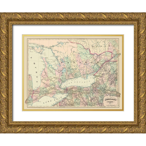Ontario Canada - Asher 1874 Gold Ornate Wood Framed Art Print with Double Matting by Asher