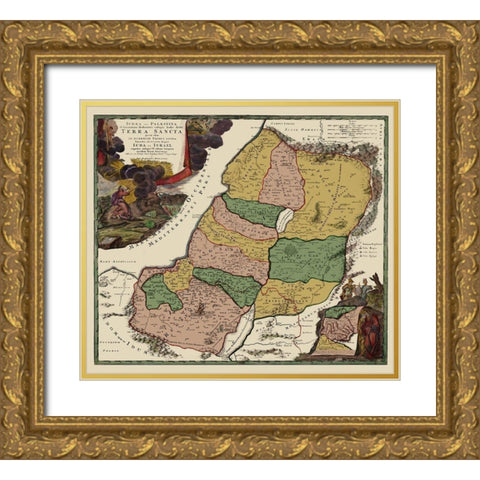 Terra Sancta Province of Judea Israel - Homann Gold Ornate Wood Framed Art Print with Double Matting by Homann
