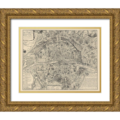 Paris France - De Fer 1705 Gold Ornate Wood Framed Art Print with Double Matting by De Fer