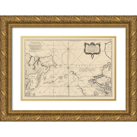 North Pacific Ocean - Bellin 1766 Gold Ornate Wood Framed Art Print with Double Matting by Bellin