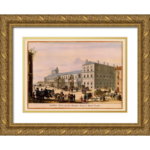 Palace Rome Italy Picture - Visscher 1681 Gold Ornate Wood Framed Art Print with Double Matting by Visscher