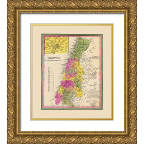 Palestine Israel - Mitchell 1846 Gold Ornate Wood Framed Art Print with Double Matting by Mitchell