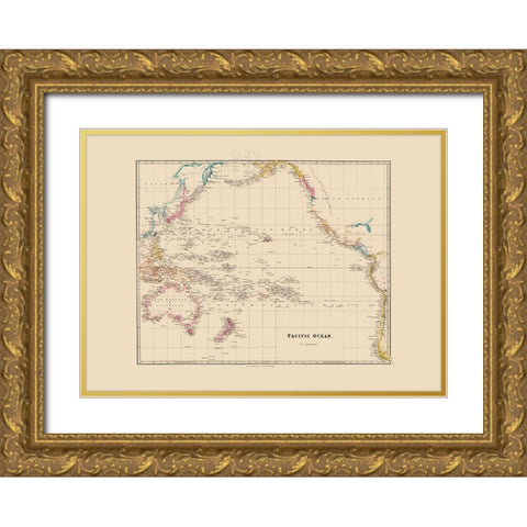 Pacific Ocean - Arrowsmith 1844 Gold Ornate Wood Framed Art Print with Double Matting by Arrowsmith