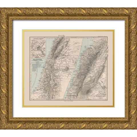 Middle East Palestine Israel Lebanon - Stieler Gold Ornate Wood Framed Art Print with Double Matting by Stieler