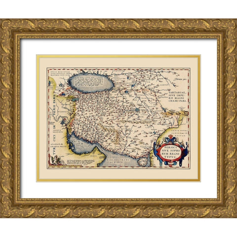 Persian Empire Middle East - Ortelius 1570 Gold Ornate Wood Framed Art Print with Double Matting by Ortelius