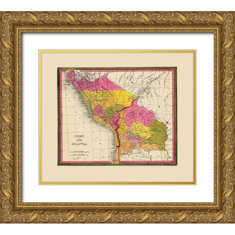 South America Peru Bolivia - Mitchell 1846 Gold Ornate Wood Framed Art Print with Double Matting by Mitchell