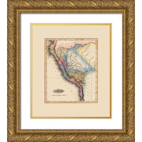 South America Peru - Lucas 1823 Gold Ornate Wood Framed Art Print with Double Matting by Lucas