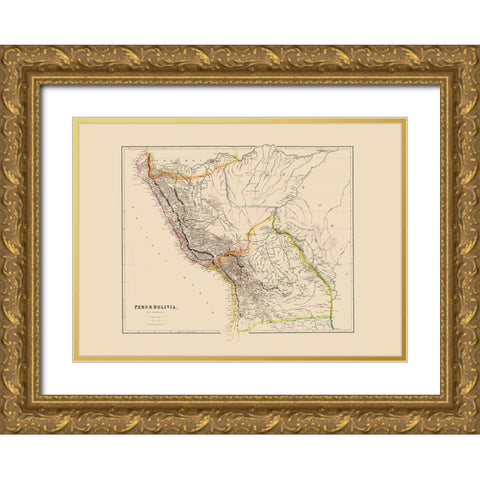 South America Peru Bolivia - Arrowsmith 1844 Gold Ornate Wood Framed Art Print with Double Matting by Arrowsmith