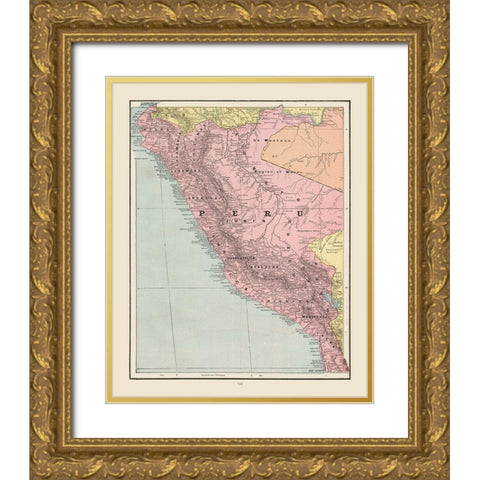 South America Peru - Cram 1892 Gold Ornate Wood Framed Art Print with Double Matting by Cram